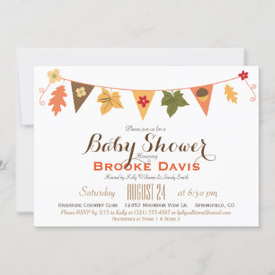 Fall Colour Leaves Bunting Flag Baby Shower Invitation