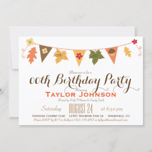 Fall Colour Leaves Bunting Flag Birthday Party Invitation