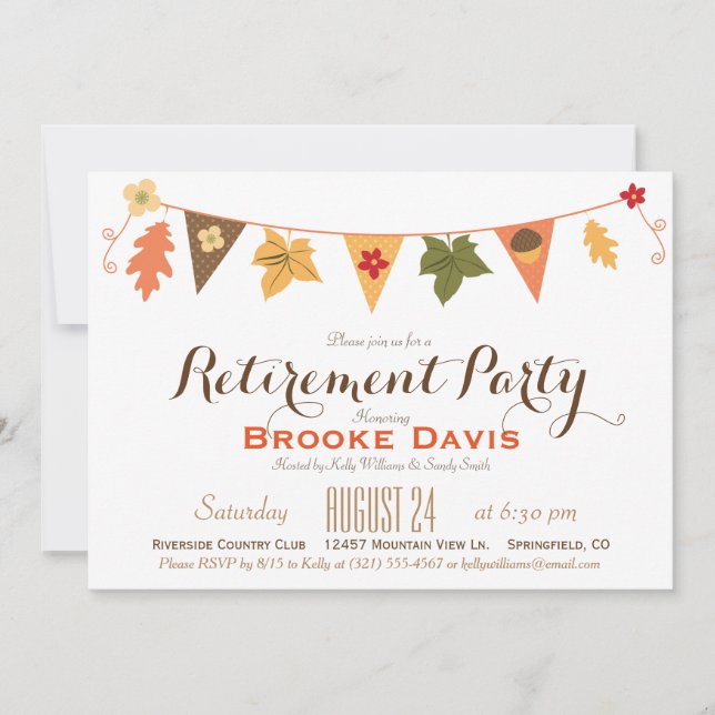 Fall Colour Leaves Bunting Flag Retirement Party Invitation (Front)