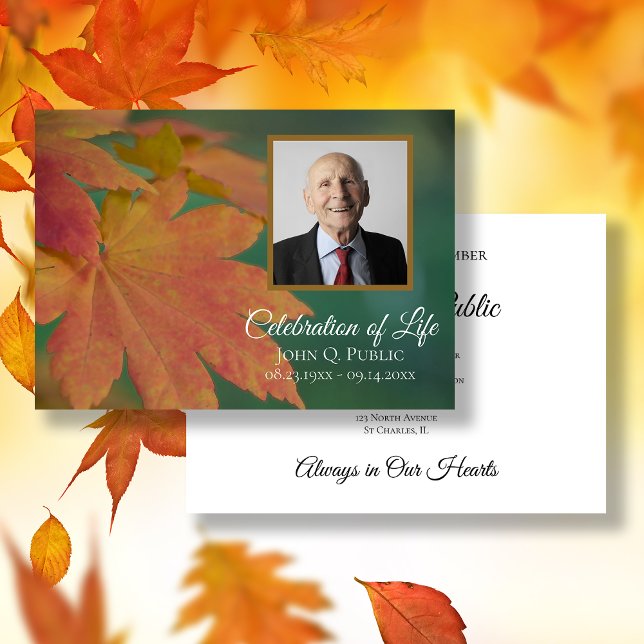 Fall Coloured Leaves Celebration of Life Memorial Invitation (Creator Uploaded)