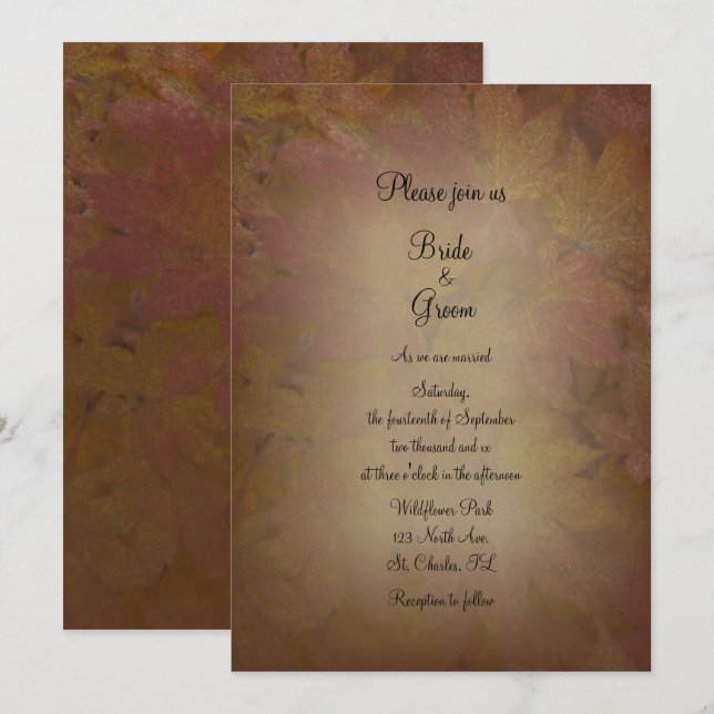 Fall Coloured Maple Leaves Wedding Invitation (Front/Back)