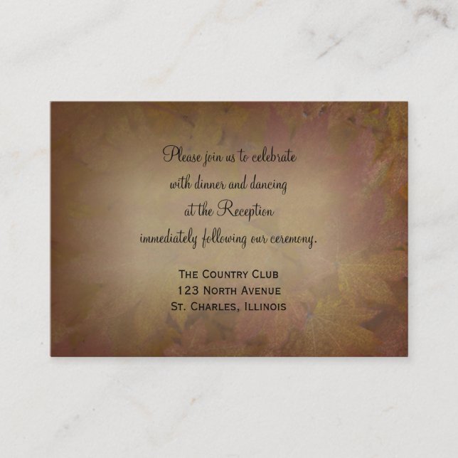 Fall Coloured Maple Leaves Wedding Reception Card (Front)