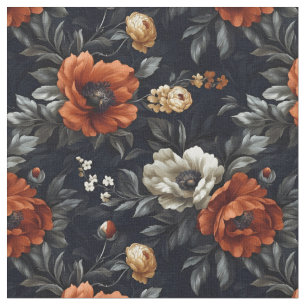Fall Coloured Peonies on Black Fabric