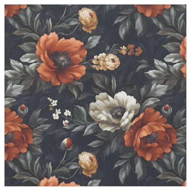 Fall Coloured Peonies on Black Fabric (Close Up)