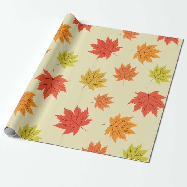 Fall Colourful Autumn Maple Leaves Pattern  Wrapping Paper (Unrolled)