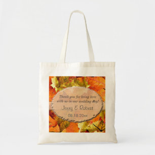 fall colourful leaves wedding favour thank you tote bag