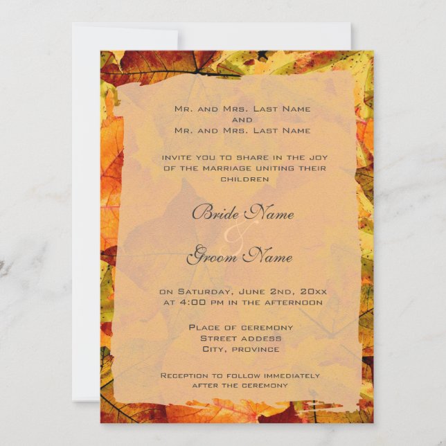 Fall colourful leaves wedding invitations (Front)