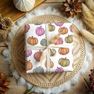 Fall Colourful Watercolor Pumpkin Pattern Wrapping Paper Sheet