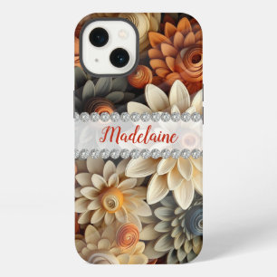 Fall colours 3D flowers, diamond frame custom iPhone 13 Case