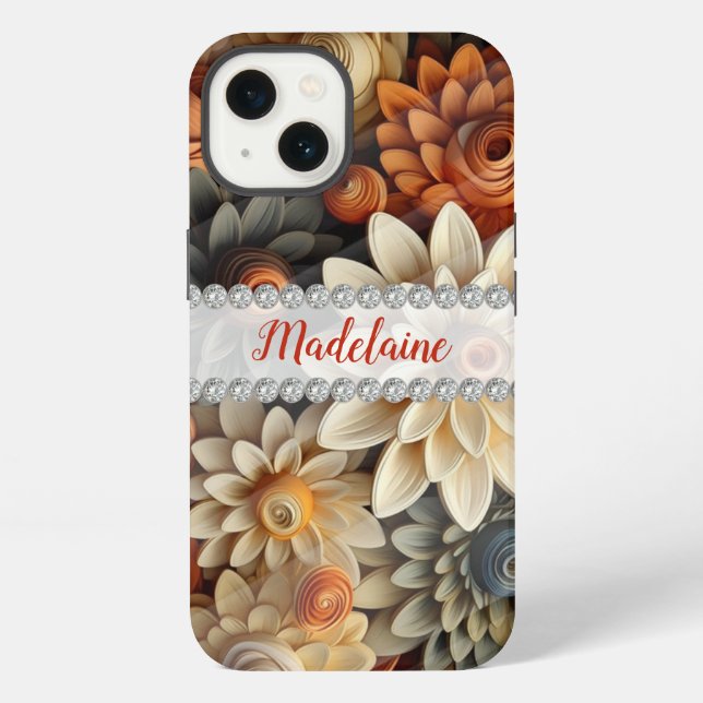 Fall colours 3D flowers, diamond frame custom iPhone Case (Back)