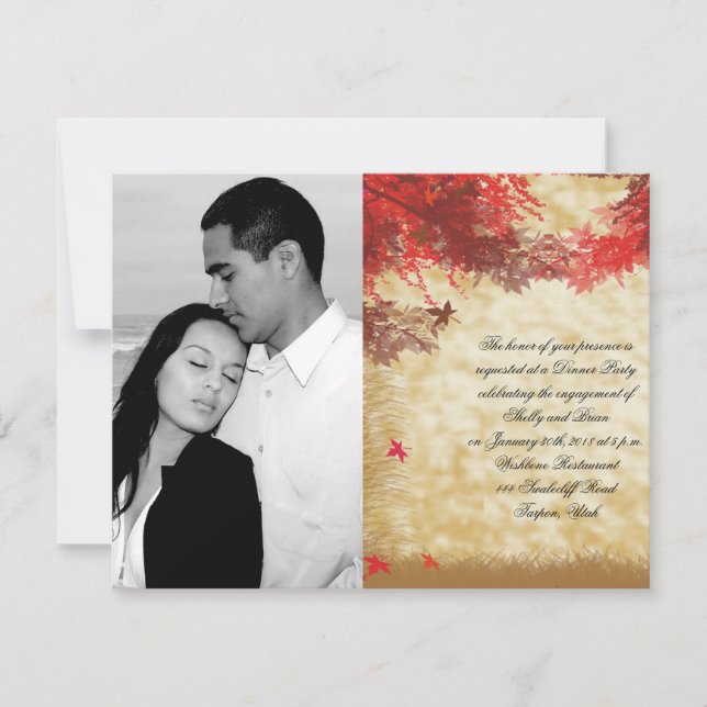 Fall Colours: Burgundy and Red Wedding Engagement Invitation (Front)