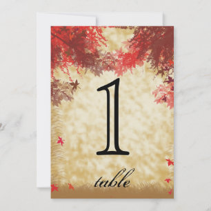 Fall Colours Burgundy Red Anniversary Table Number