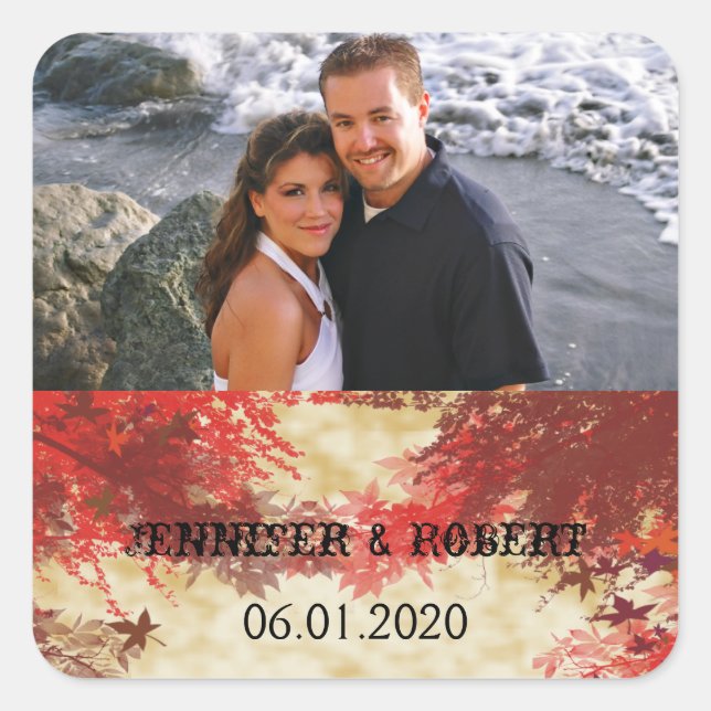 Fall Colours: Burgundy Red Wedding Favour Sticker (Front)