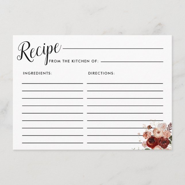Fall Colours Floral Bridal Shower Recipe Card (Front)