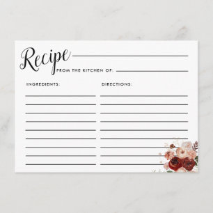Fall Colours Floral Bridal Shower Recipe Card