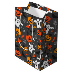 Fall colours Halloween symbols pattern on dark-gre Medium Gift Bag