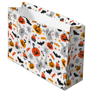 Fall colours Halloween symbols pattern on white Large Gift Bag