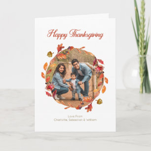 Fall Colours Happy Thanksgiving Leaf Wreath Photo Card