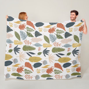 Fall colours leaf Colourful orange blue white tren Fleece Blanket