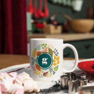 Fall Colours Leafs Circle, Custom Monogram Mug