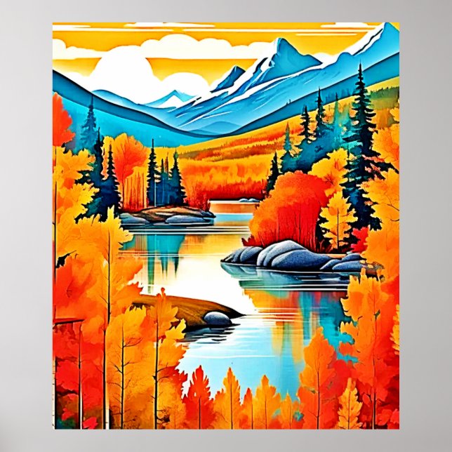 Fall Colours Mountain View Poster (Front)