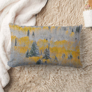 Fall Colours of Aspens & Fresh Snow Keebler Pass Lumbar Cushion