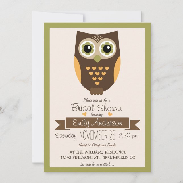 Fall Colours Owl, Bridal Shower Invitation (Front)