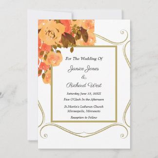 Fall Colours Peach Gold Floral Frame Wedding Invitation