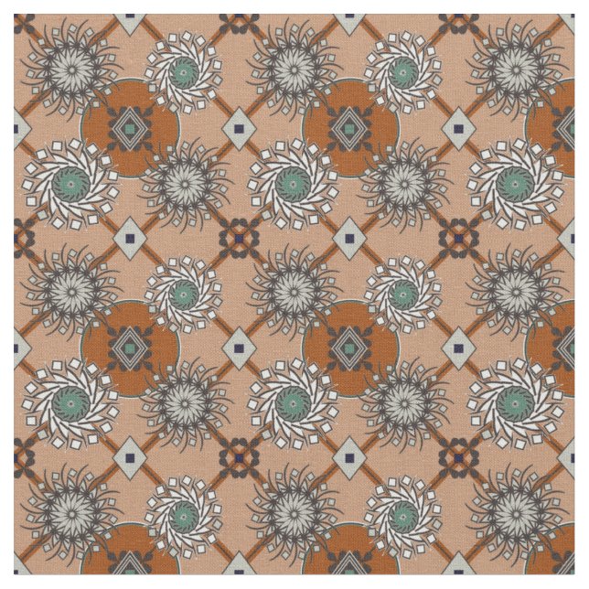 Fall Colours Rust Brown and Aqua Fabric (Close Up)