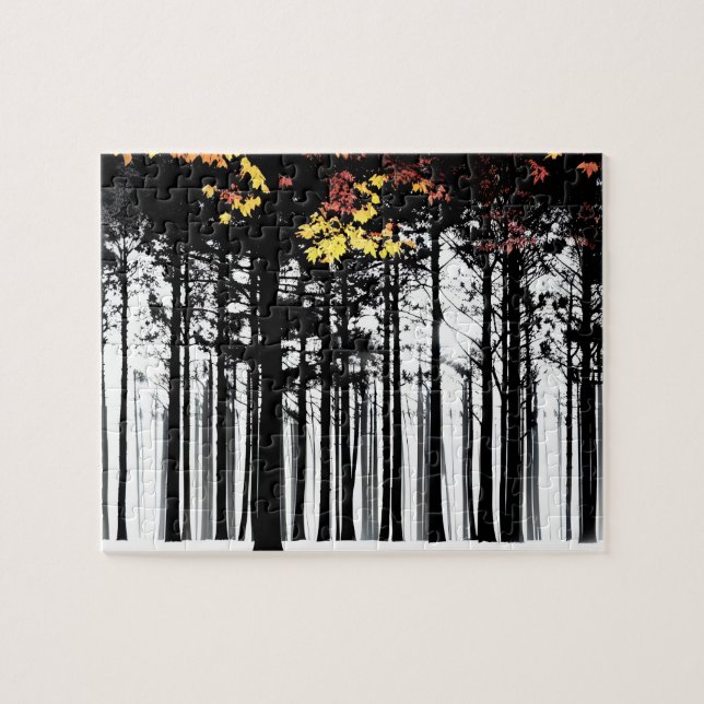 Fall Colours Splashed Silhouette Trees For Kids Jigsaw Puzzle (Horizontal)