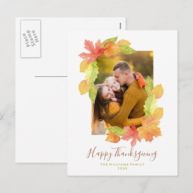 Fall Colours Thanksgiving Family Photo Holiday Postcard (Front/Back)