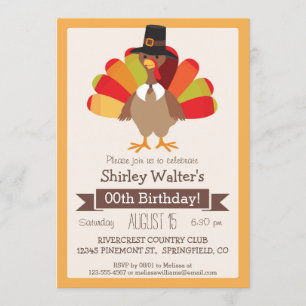 Fall Colours Thanksgiving Turk Adult Birthday Part Invitation