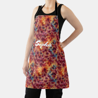 Fall Colours Tie Dye Pattern Custom Name Apron