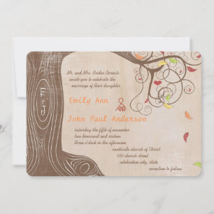 Fall Colours Tree on Brown Paper Wedding Invite