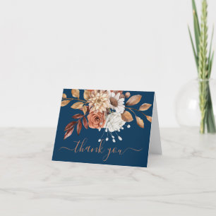 Fall Colours Watercolor Floral Navy Blue Thank You Card