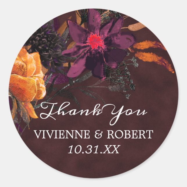 Fall Colours Wedding Favour Thank You Classic Round Sticker (Front)