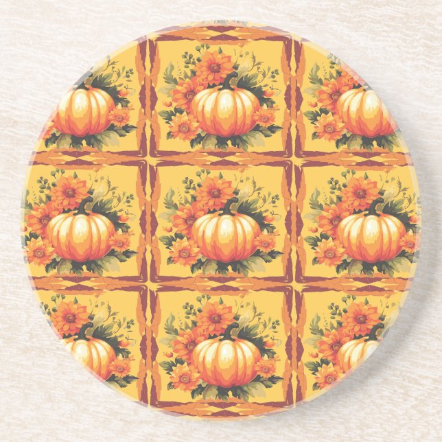 Fall Colours With Pumpkin, Flowers Coaster (Front)
