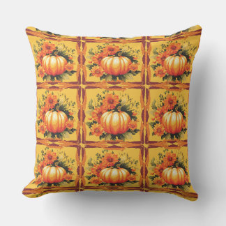 Fall Colours With Pumpkin, Flowers Cushion
