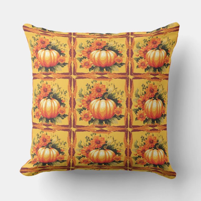 Fall Colours With Pumpkin, Flowers Cushion (Front)