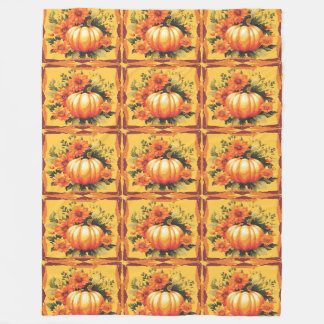 Fall Colours With Pumpkin, Flowers Fleece Blanket