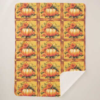 Fall Colours With Pumpkin, Flowers Sherpa Blanket