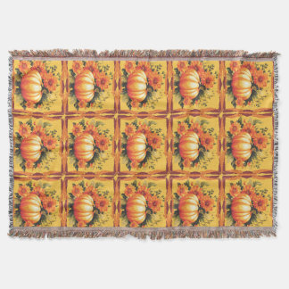 Fall Colours With Pumpkin, Flowers Throw Blanket