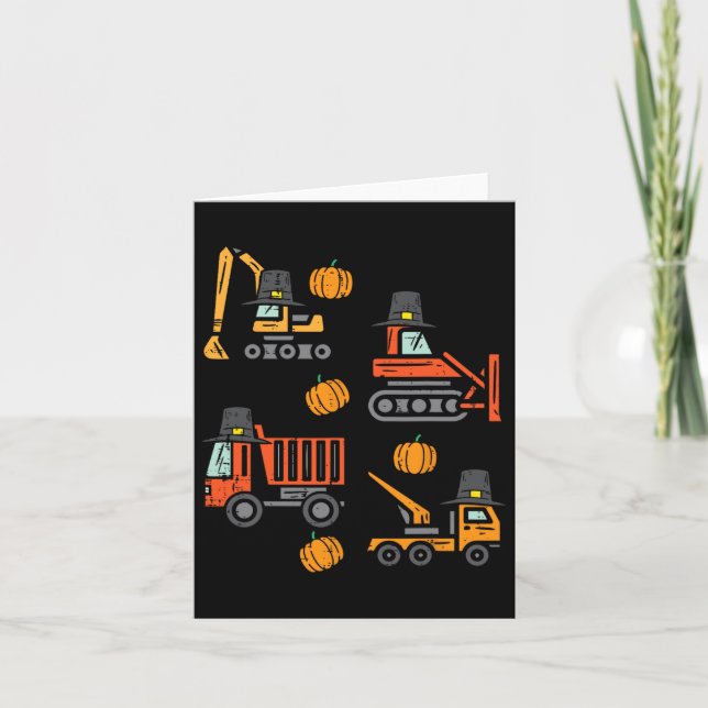 Fall Construction Vehicles Thanksgiving Toddler Bo Card (Front)