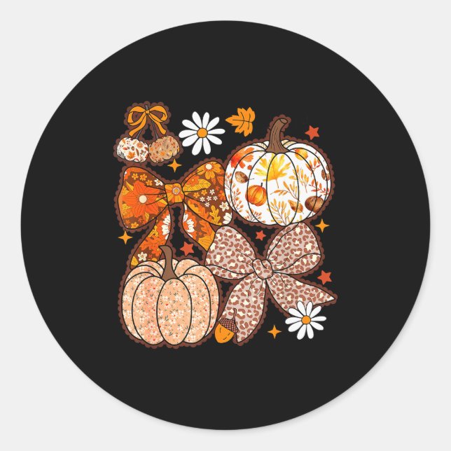 Fall Coquette Bow Fall Pumpkin Thanksgiving Women  Classic Round Sticker (Front)