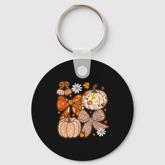 Fall Coquette Bow Fall Pumpkin Thanksgiving Women  Key Ring (Front)