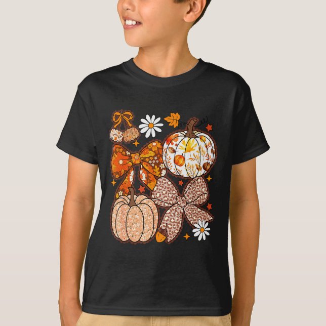 Fall Coquette Bow Fall Pumpkin Thanksgiving Women  T-Shirt (Front)