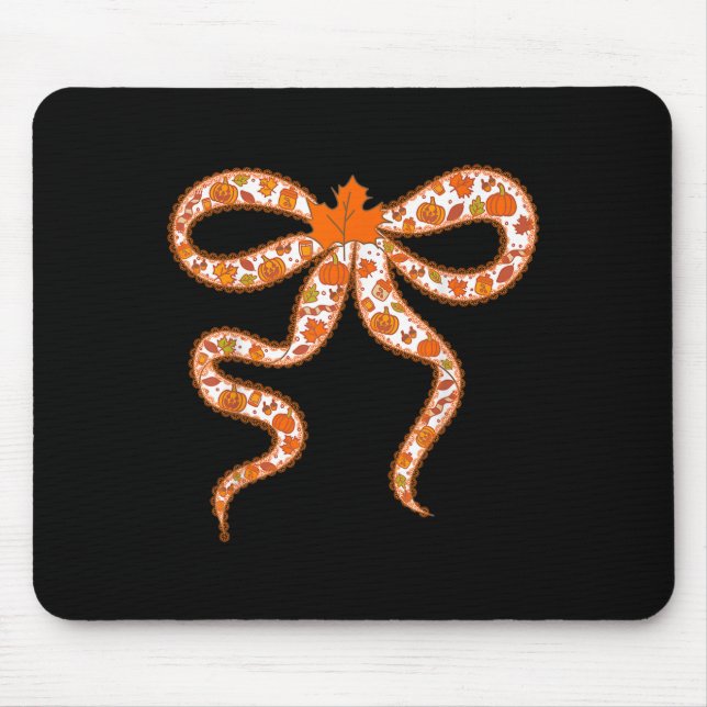 Fall Coquette Lace Bow Leaves Pumpkin Thanksgiving Mouse Mat (Front)
