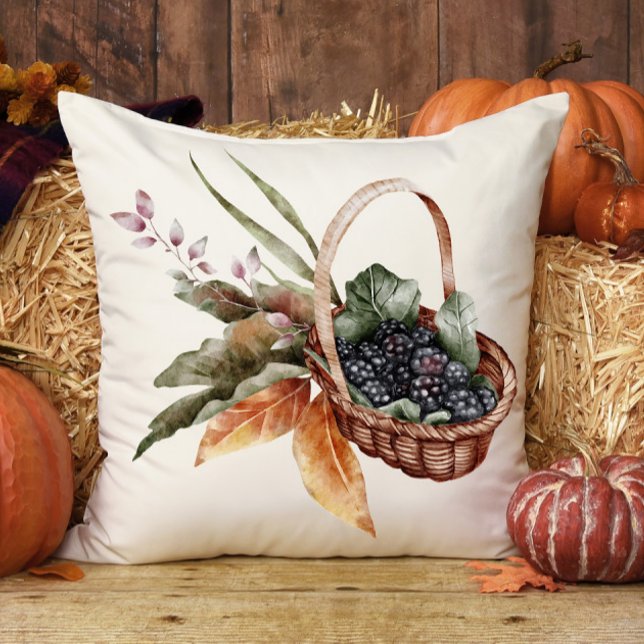 Fall Cottage Basket Berries Leaves Thanksgiving Cushion (Creator Uploaded)