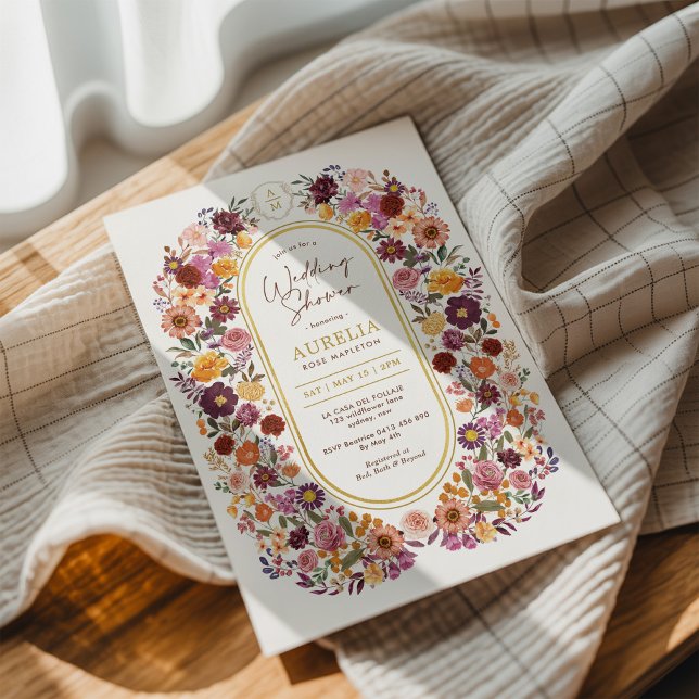 Fall Cottage Chic Flowers Monogram Wedding Shower Invitation (Creator Uploaded)