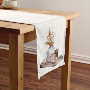 Fall Cottage Farmhouse Thanksgiving Gold Floral Me Medium Table Runner
